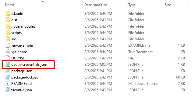 oauth-credentials.json saved in the project folder