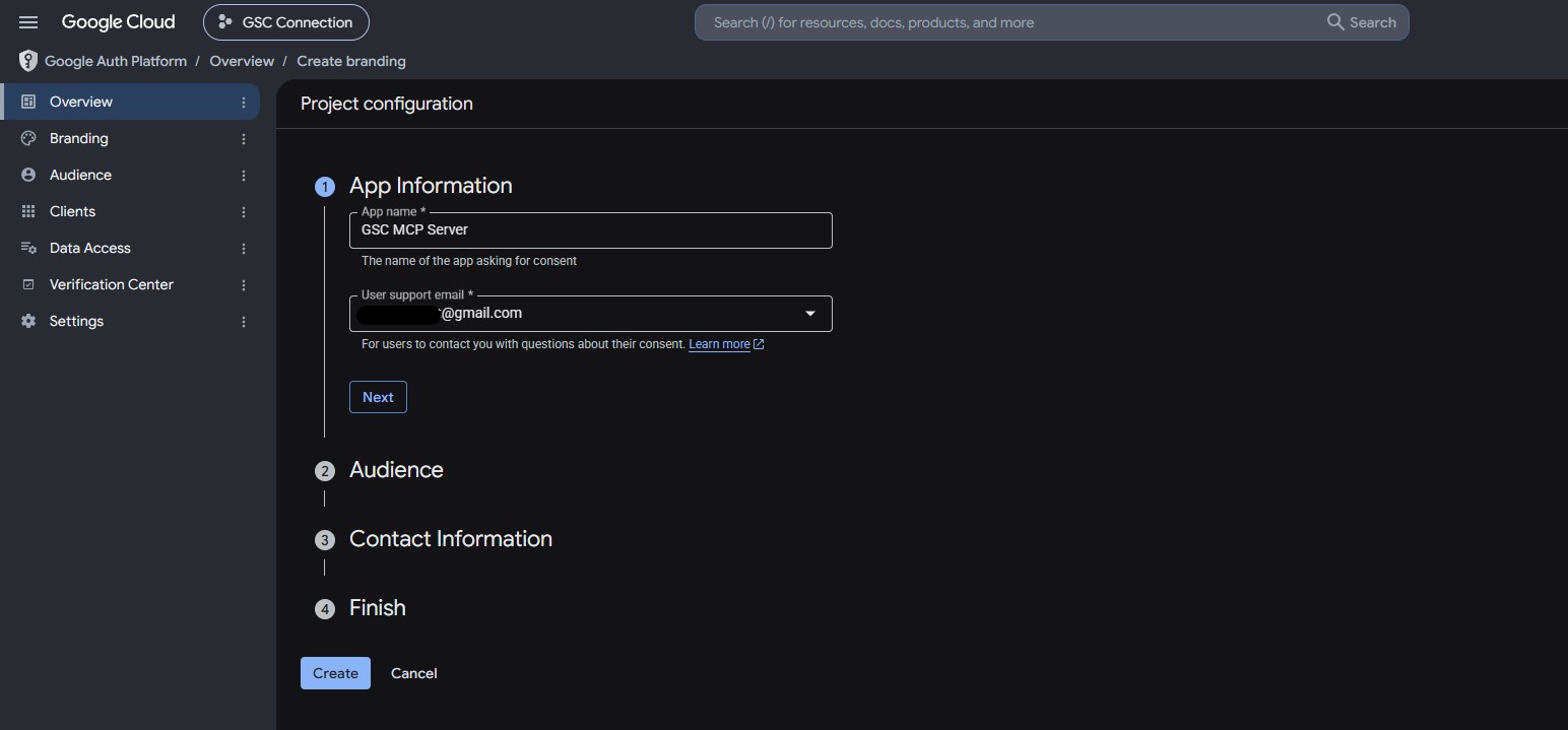 OAuth consent screen App Information step